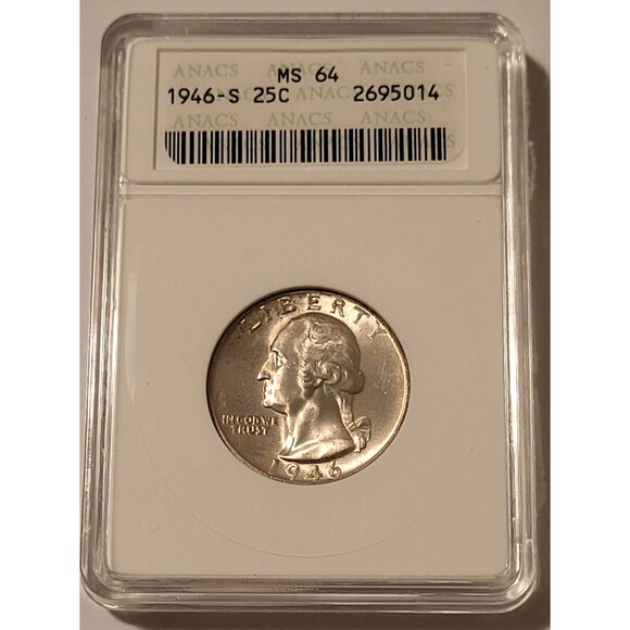 1946 S Washington Quarter MS64 ANACS Light Patina - Picture 1 of 4